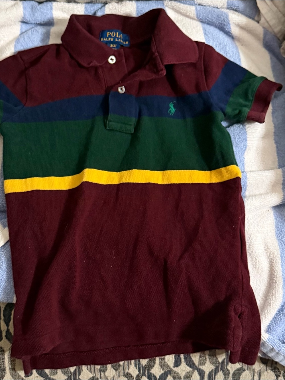 Polo by Ralph Lauren Size 3t Boys' Burgundy Stripe Polo with Green